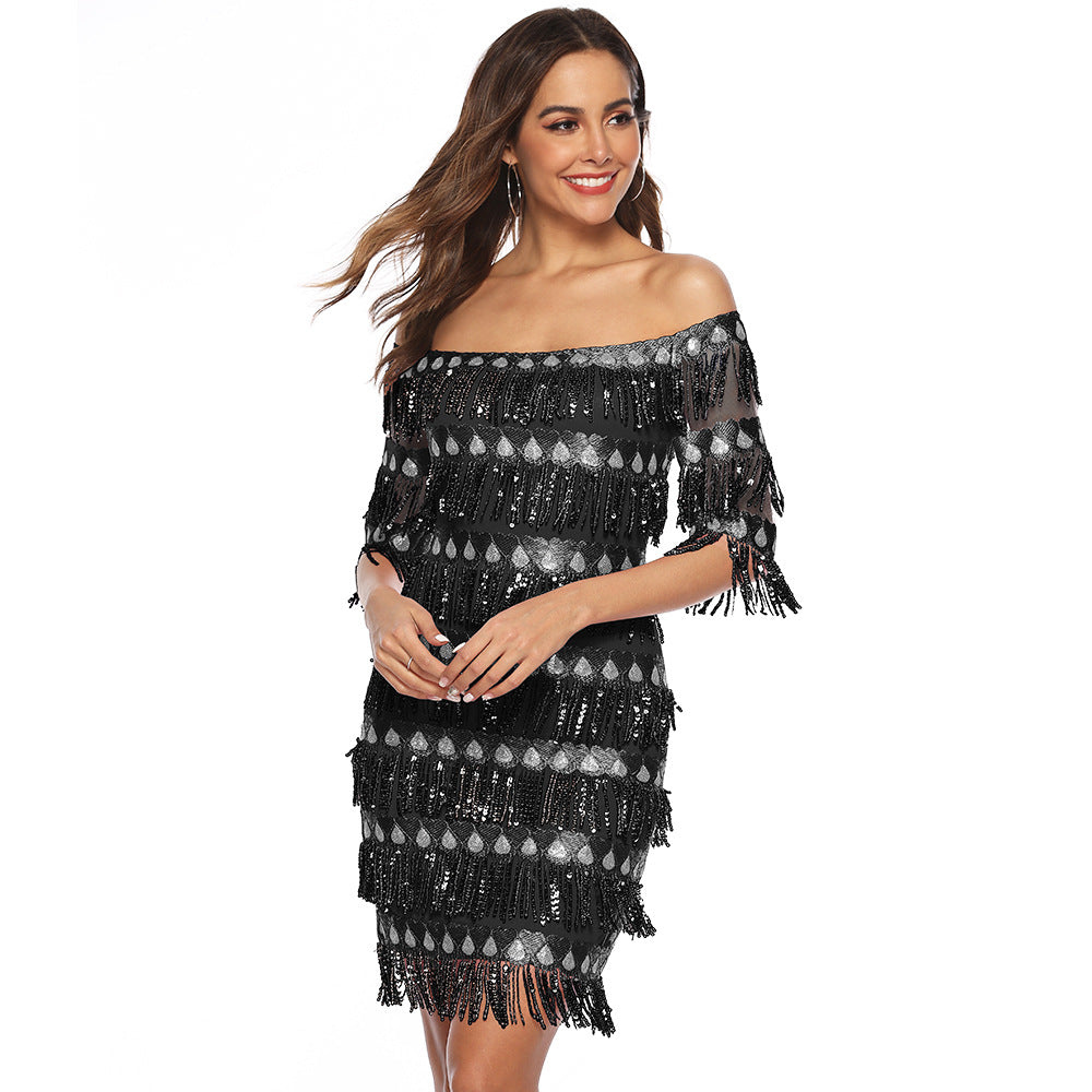 Sexy Off The Shoulder Sequins Party Dresses-Party Dresses-Black-XS-Free Shipping at meselling99