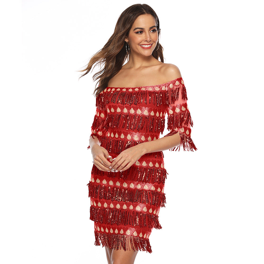 Sexy Off The Shoulder Sequins Party Dresses-Party Dresses-Red-XS-Free Shipping at meselling99