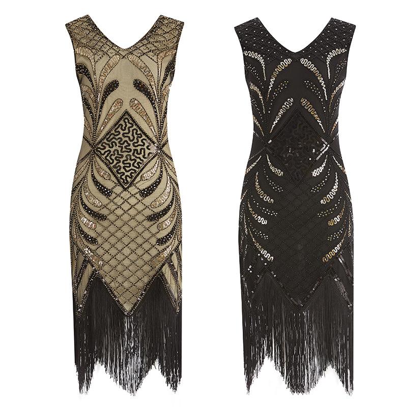 Vintage Handmade Sequined Tassels Party Dresses for Women-Dresses-Free Shipping at meselling99