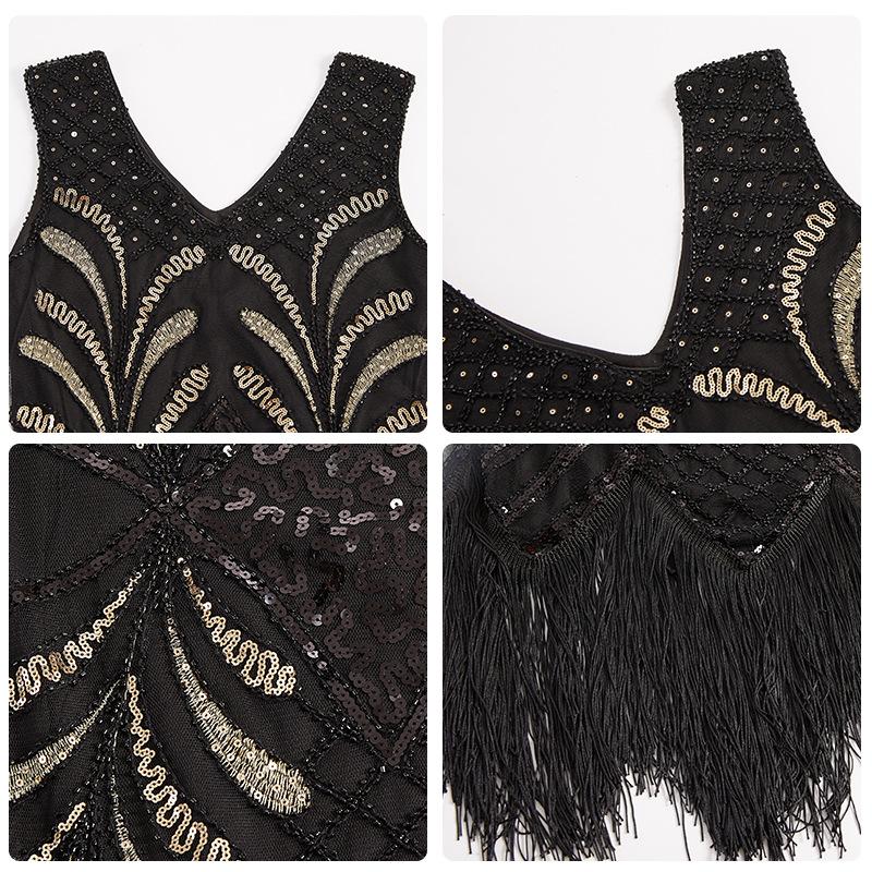 Vintage Handmade Sequined Tassels Party Dresses for Women-Dresses-Free Shipping at meselling99