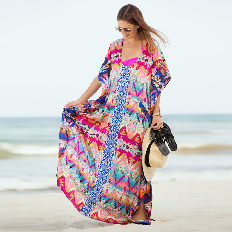 Summer Chiffon Floral Print Beach Bikini Cover Ups