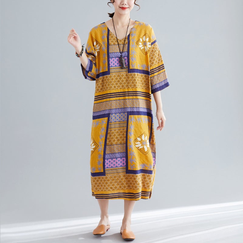 Ethnic Summer Linen Plus Sizes Dresses-Dresses-Free Shipping at meselling99