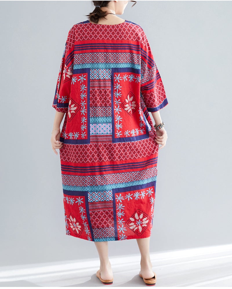 Ethnic Summer Linen Plus Sizes Dresses-Dresses-Free Shipping at meselling99