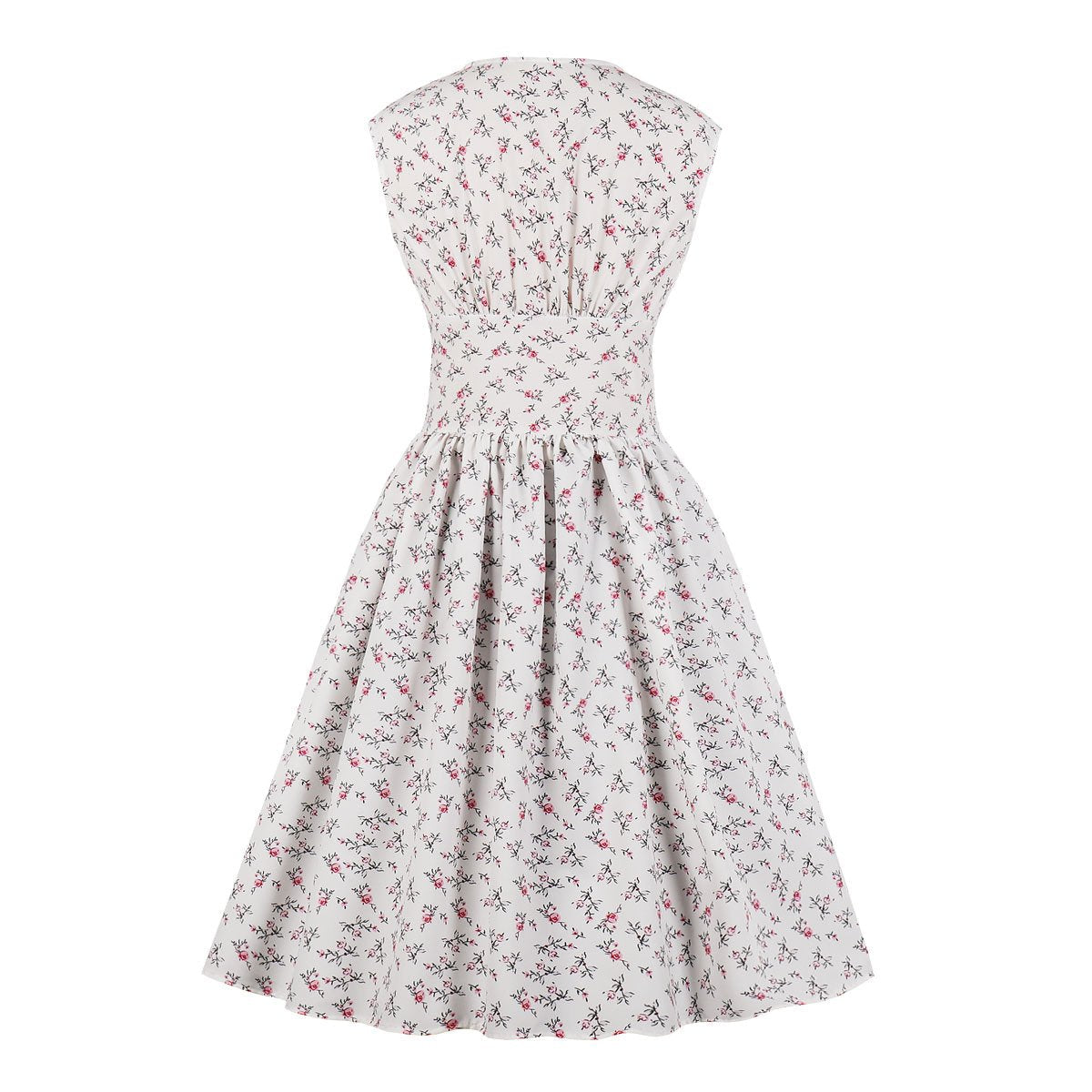Women V Neck Floral Print High Waist Vintage Dresses with Button-Vintage Dresses-Free Shipping at meselling99