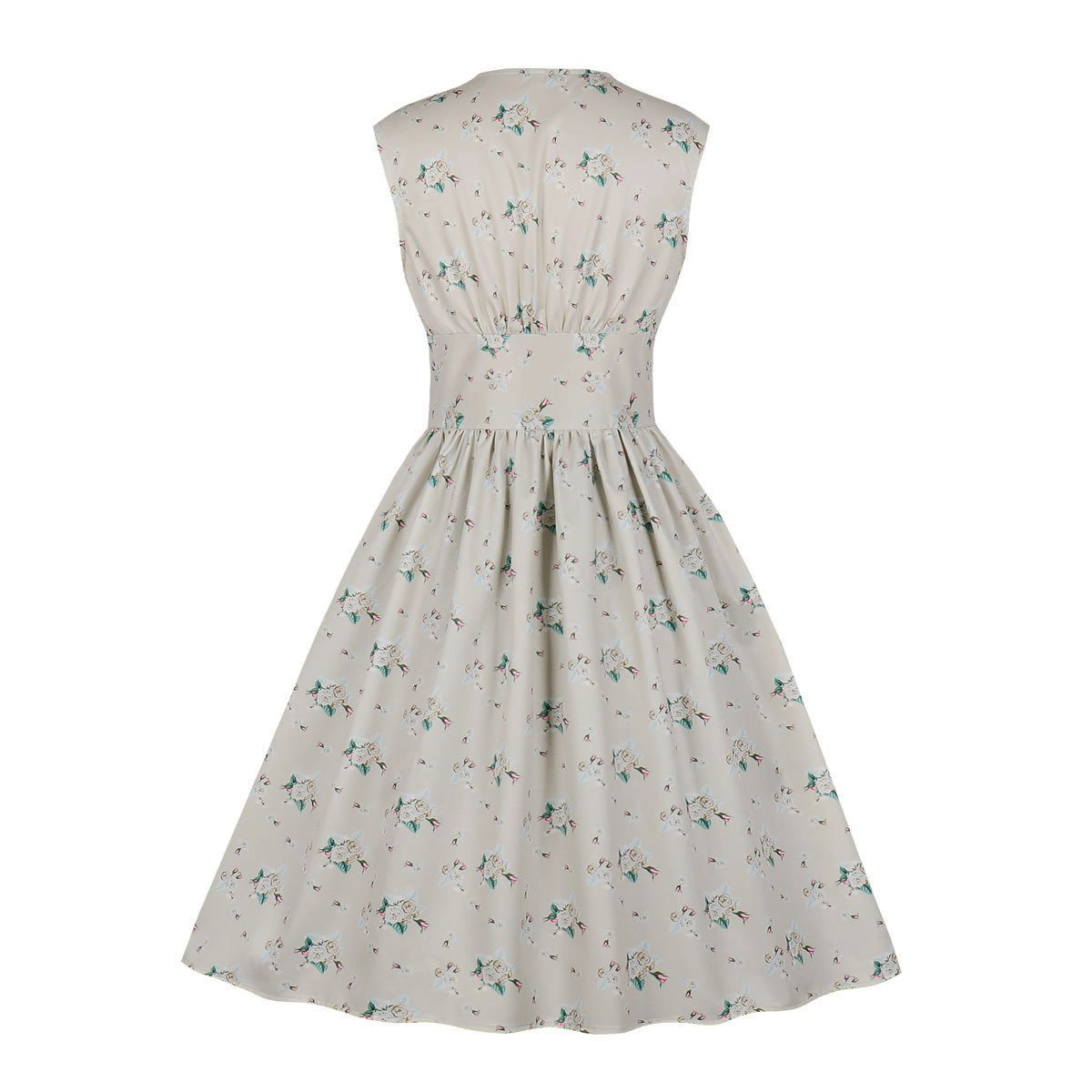 Women V Neck Floral Print High Waist Vintage Dresses with Button-Vintage Dresses-Free Shipping at meselling99