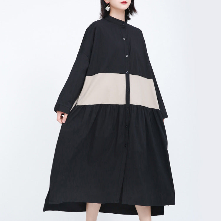 Women Causal Linen Contrast Long Cozy Fall Dresses-Cozy Dresses-Black-One Size-Free Shipping at meselling99