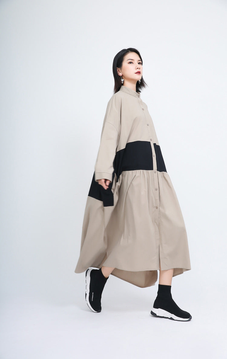 Women Causal Linen Contrast Long Cozy Fall Dresses-Cozy Dresses-Free Shipping at meselling99