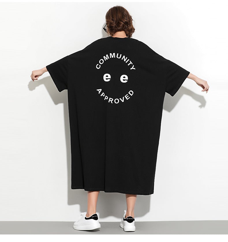 Fashion Plus Sizes Face Print Cozy T Shirt Dresses-Dresses-Free Shipping at meselling99