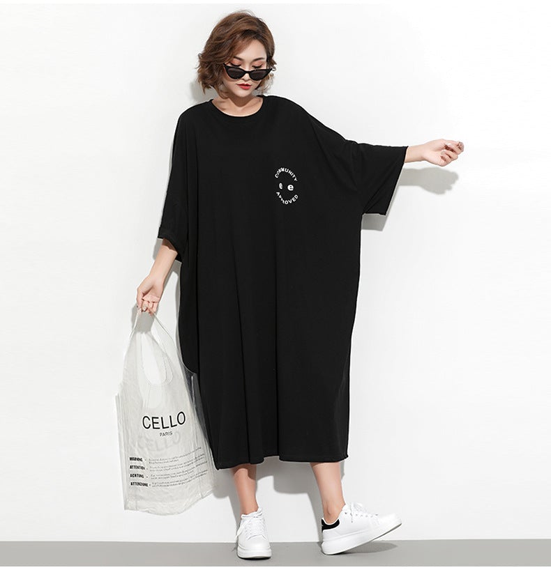 Fashion Plus Sizes Face Print Cozy T Shirt Dresses-Dresses-Free Shipping at meselling99
