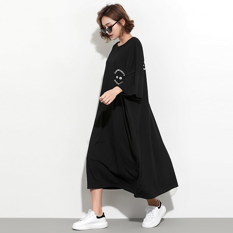 Fashion Plus Sizes Face Print Cozy T Shirt Dresses-Dresses-Free Shipping at meselling99
