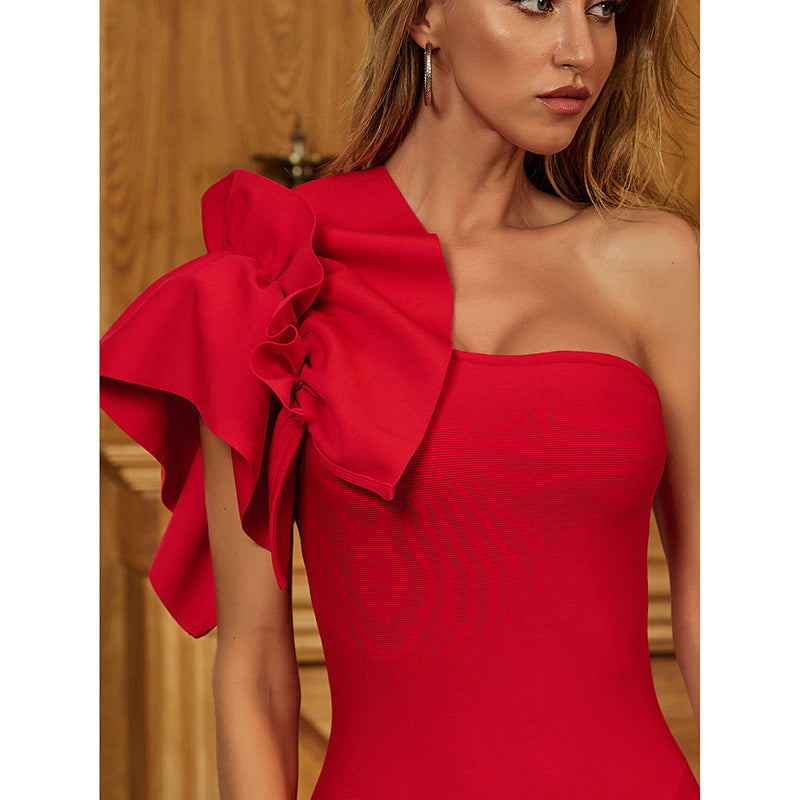 Sexy One Shoulder Ruffed Mini Dresses-Sexy Dresses-Free Shipping at meselling99