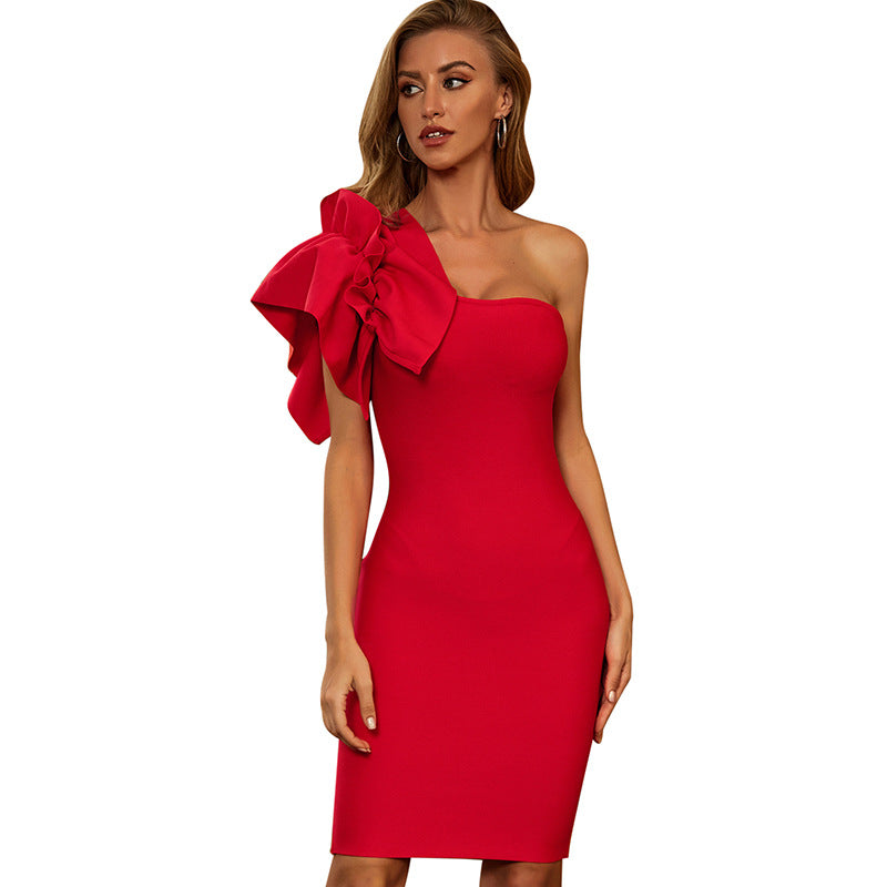Sexy One Shoulder Ruffed Mini Dresses-Sexy Dresses-Free Shipping at meselling99