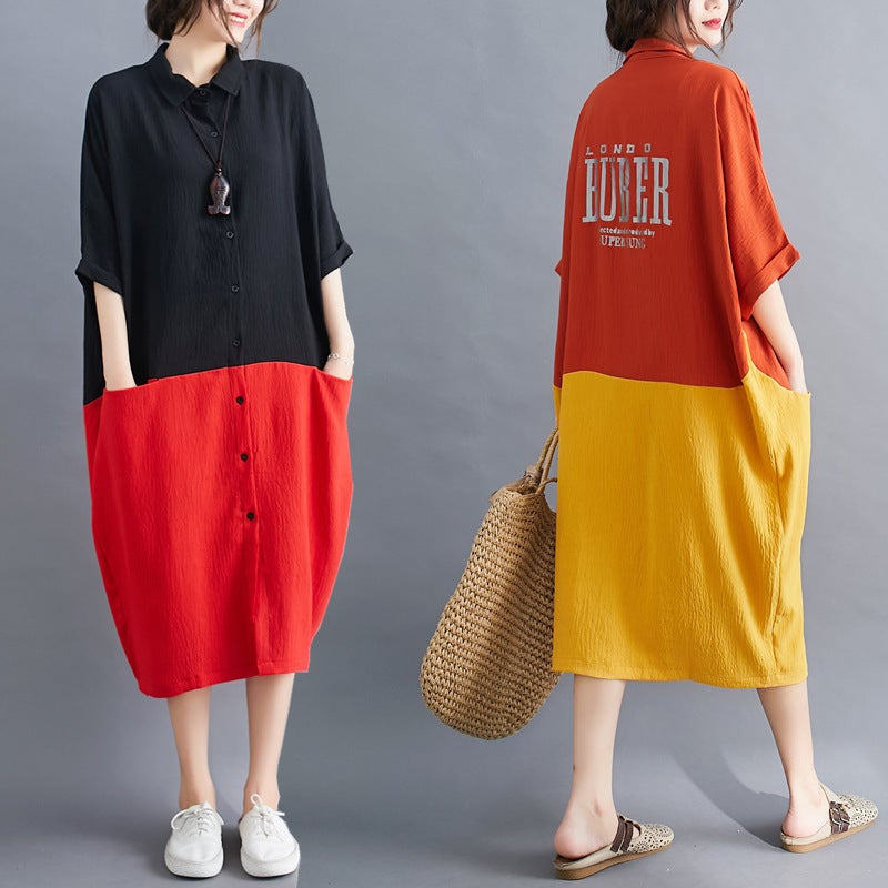 Summer Casual Linen Plus Sizes Midi Shirt Dresses-Dresses-Free Shipping at meselling99