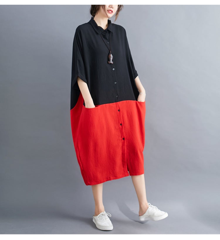 Summer Casual Linen Plus Sizes Midi Shirt Dresses-Dresses-Free Shipping at meselling99