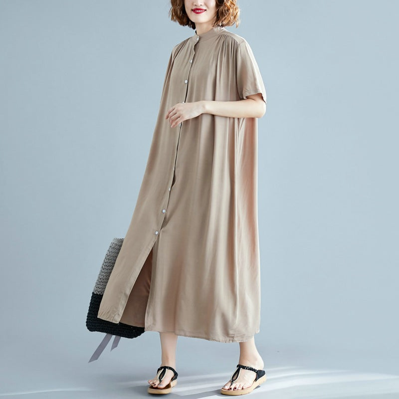Simple Design Summer Plus Sizes Long Shirt Dresses-Dresses-Free Shipping at meselling99