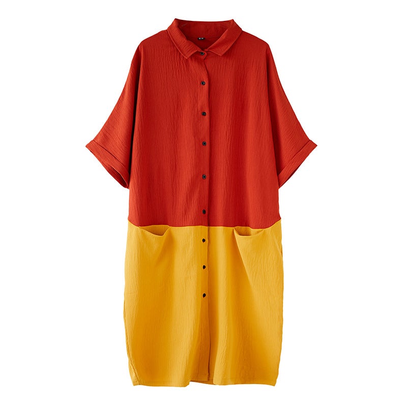 Summer Casual Linen Plus Sizes Midi Shirt Dresses-Dresses-Free Shipping at meselling99