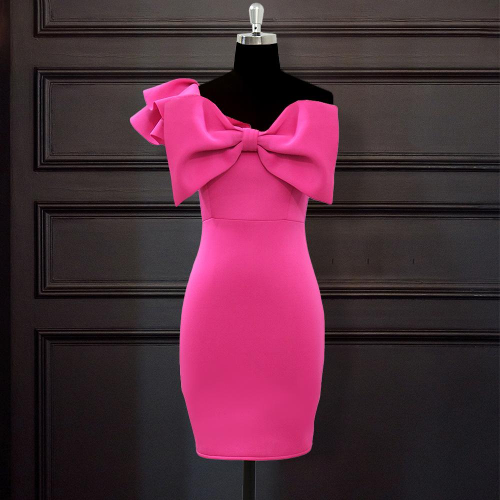 Rose Red One Shoudler Bowknot Plus Sizes Evening Dresses-Sexy Dresses-Rose Red-S-Free Shipping at meselling99