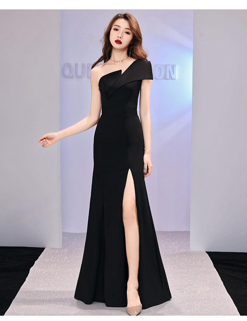 Sexy One Shoulder Evening Party Dresses-Dresses-Black-S-Free Shipping at meselling99