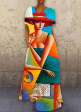 Vintage-Inspired Cat Print V-Neck Maxi Dress – Retro Floral Long Dress