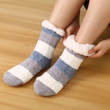 Double-Layer Thickened Fleece Lining Striped Socks