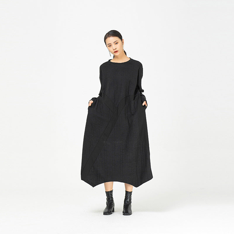 Black Irregular Women Winter Long Dresses-Cozy Dresses-Black-One Size-Free Shipping at meselling99