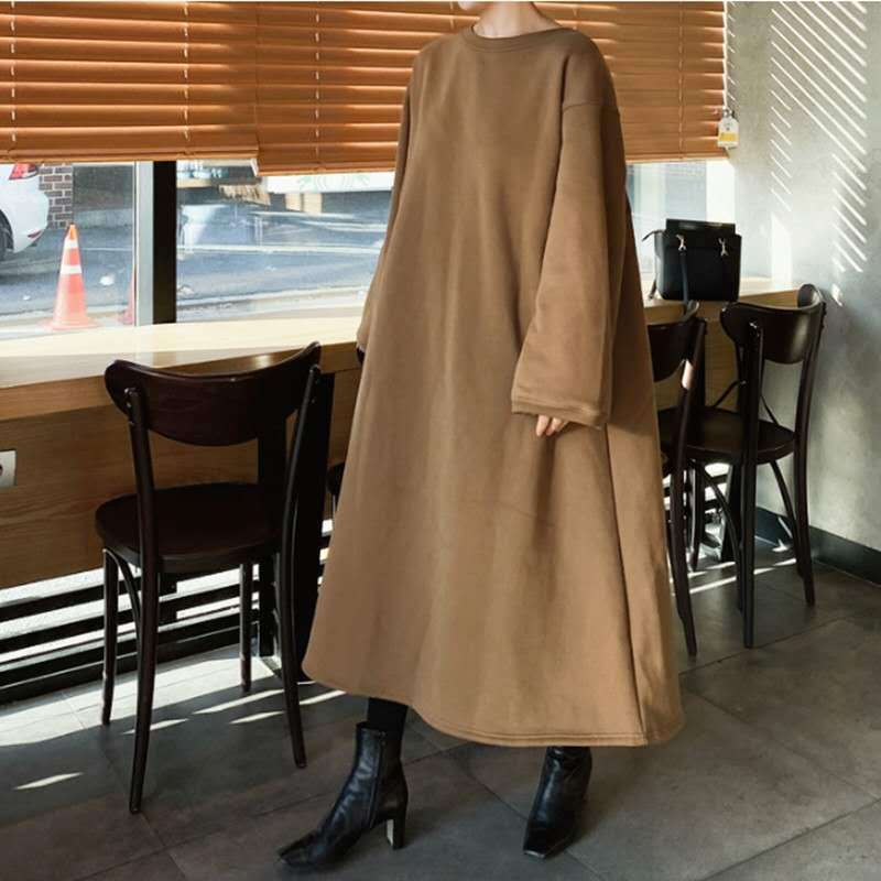 Casual Loose Pullover Long Hoodies Dresses-Cozy Dresses-Coffee-S-Free Shipping at meselling99