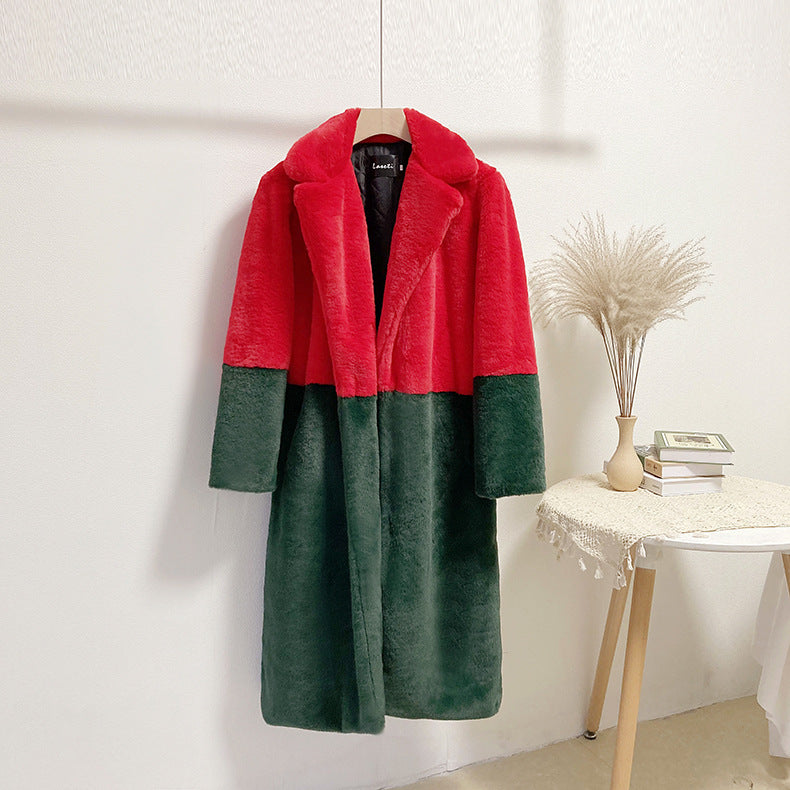 Women Winter Long Plus-Size Faux Rabbit Fur Coat