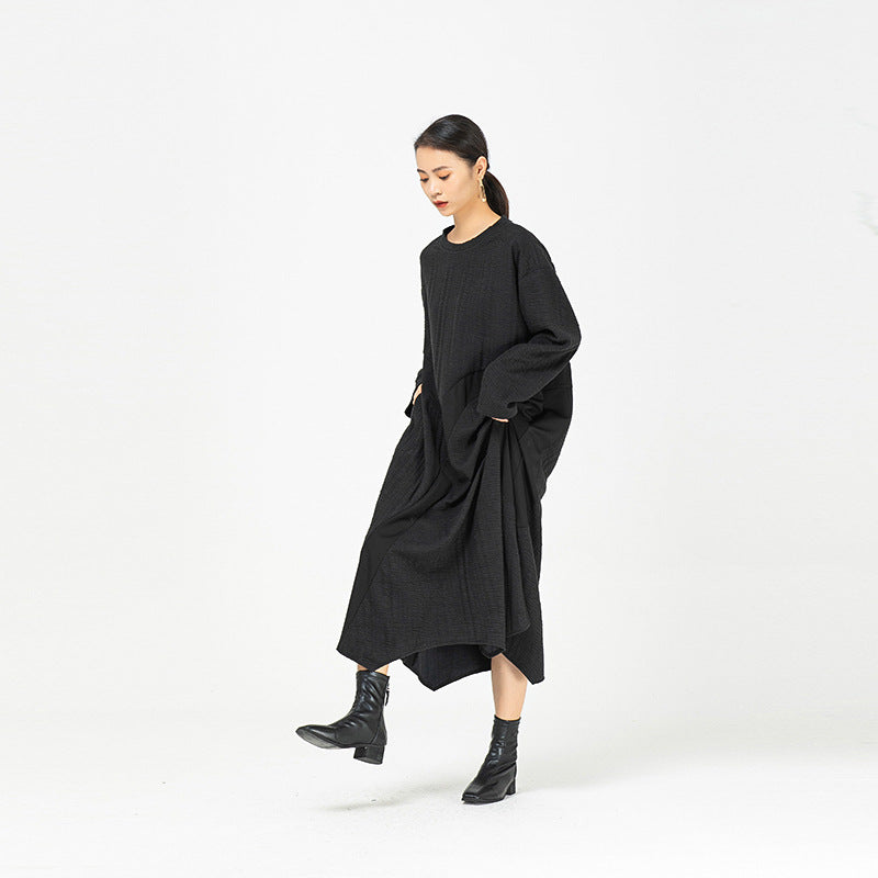 Black Irregular Women Winter Long Dresses-Cozy Dresses-Black-One Size-Free Shipping at meselling99