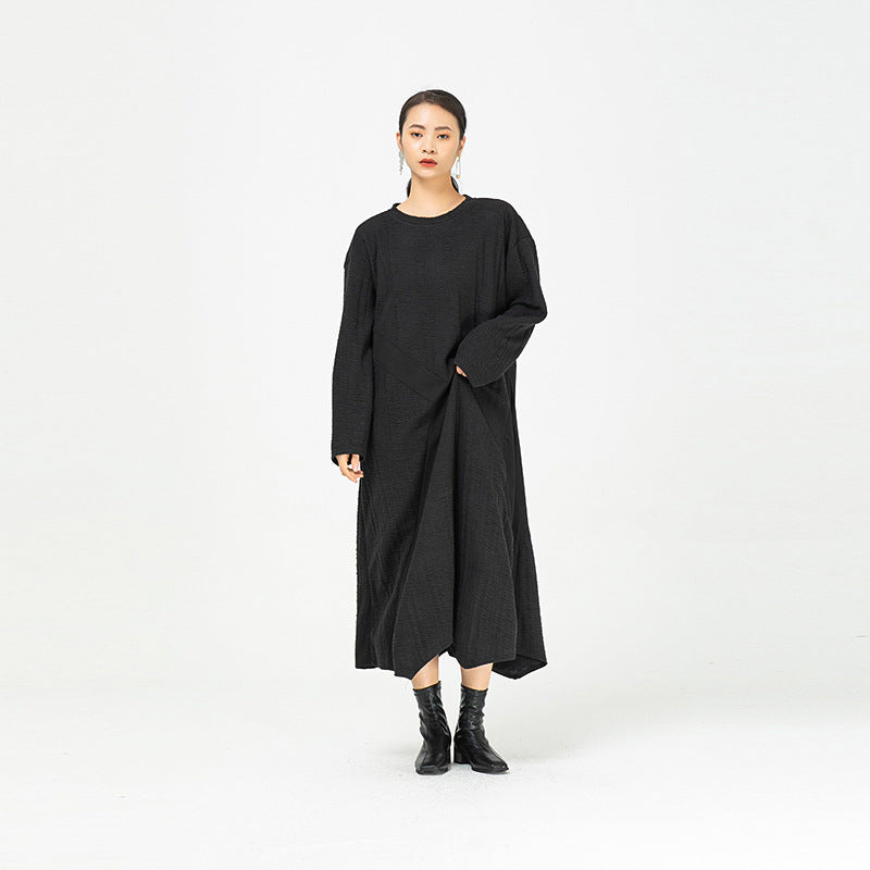 Black Irregular Women Winter Long Dresses-Cozy Dresses-Black-One Size-Free Shipping at meselling99