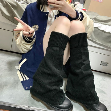 Loose Fit Knitted Mid-Calf Flared Stack Socks