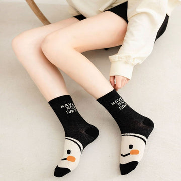 Cute Cartoon Smile Face Medium Tube Cotton Socks