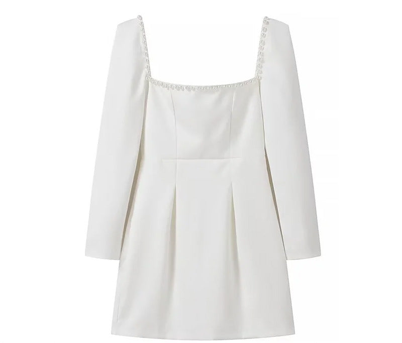 Elegant Velvet Fitted Diamond-Embellished Long-Sleeve Short Hemline Dress