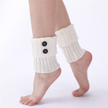 Knitted Cable Button Short Leg Warmers