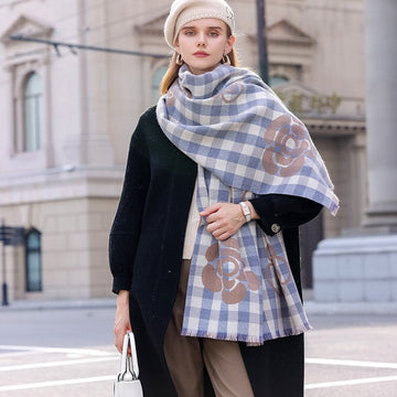 Contrast Color Plaid Tassel Printing Warm Shawl Scarf