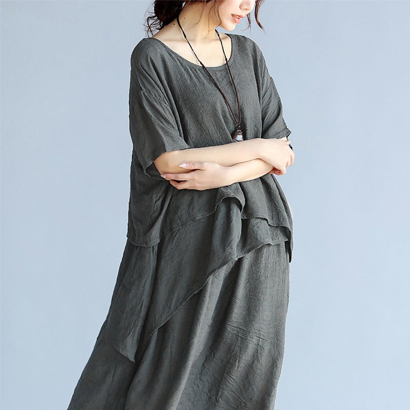 Plus Sizes Summer Women Linen Long Dresses-Dresses-Gray-One Size-Free Shipping at meselling99