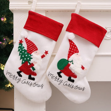 Fleece Patchwork Santa Christmas Socks Gift Bag Home Decorations