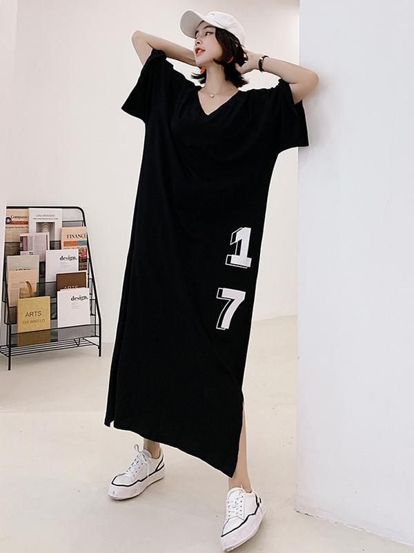 Meselling99 Original Letter Printed Split-Side Dress-Maxi Dress-Free Shipping at meselling99