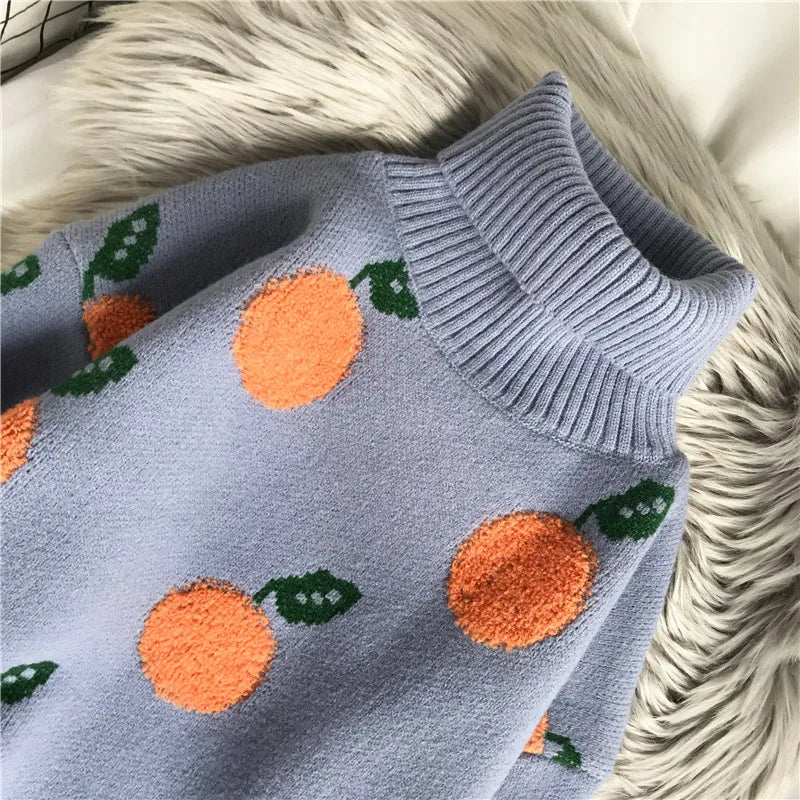 Women's Winter Orange High Neck Sweater