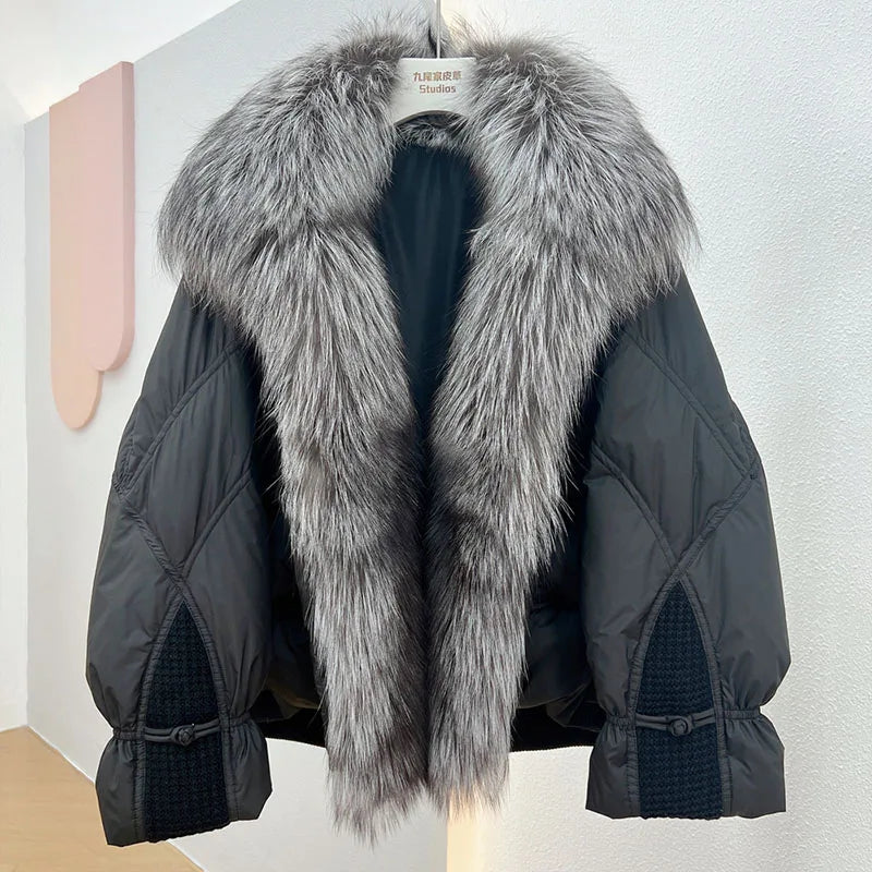 Winter Women Faux Fur Collar Short Down Coat