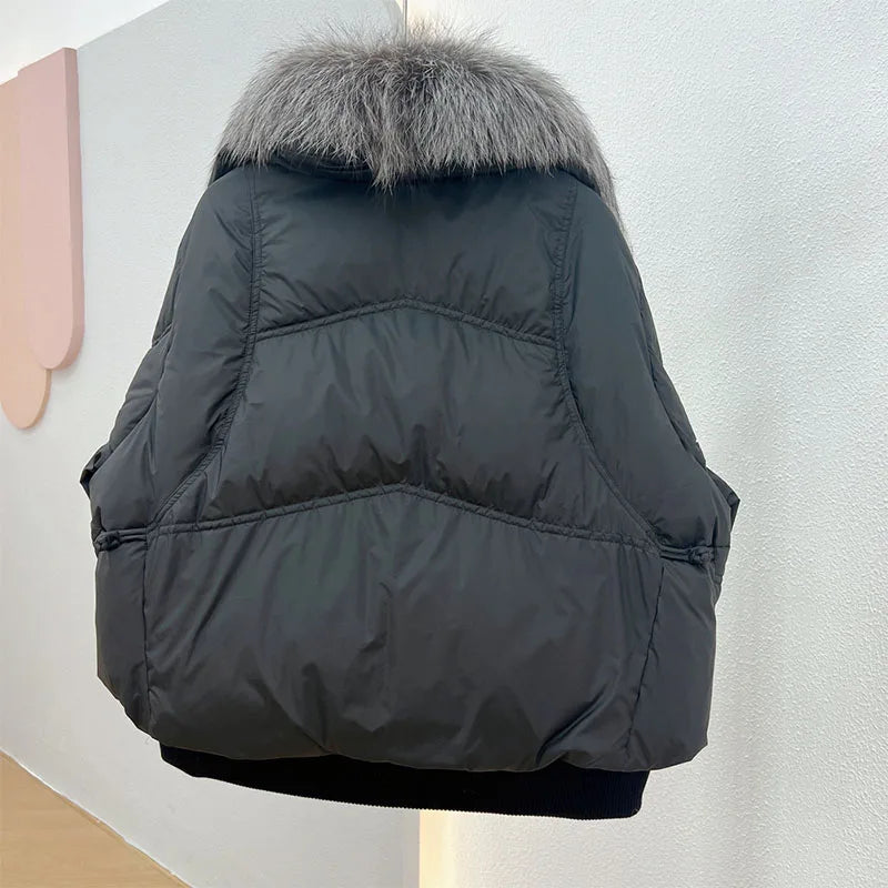 Winter Women Faux Fur Collar Short Down Coat
