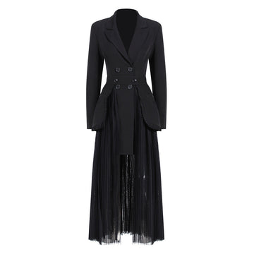 Women's Long Blazer & Chiffon Pleated Skirt Two-Piece Set
