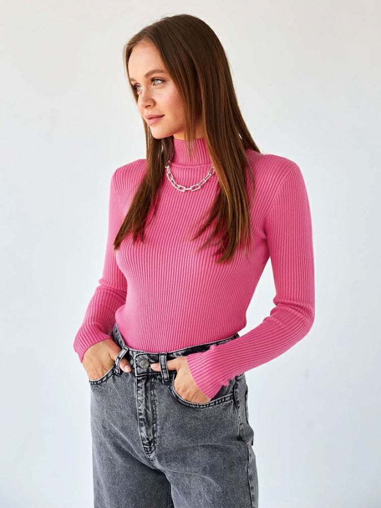 Sexy High Neck Knitted Sheath Shirts