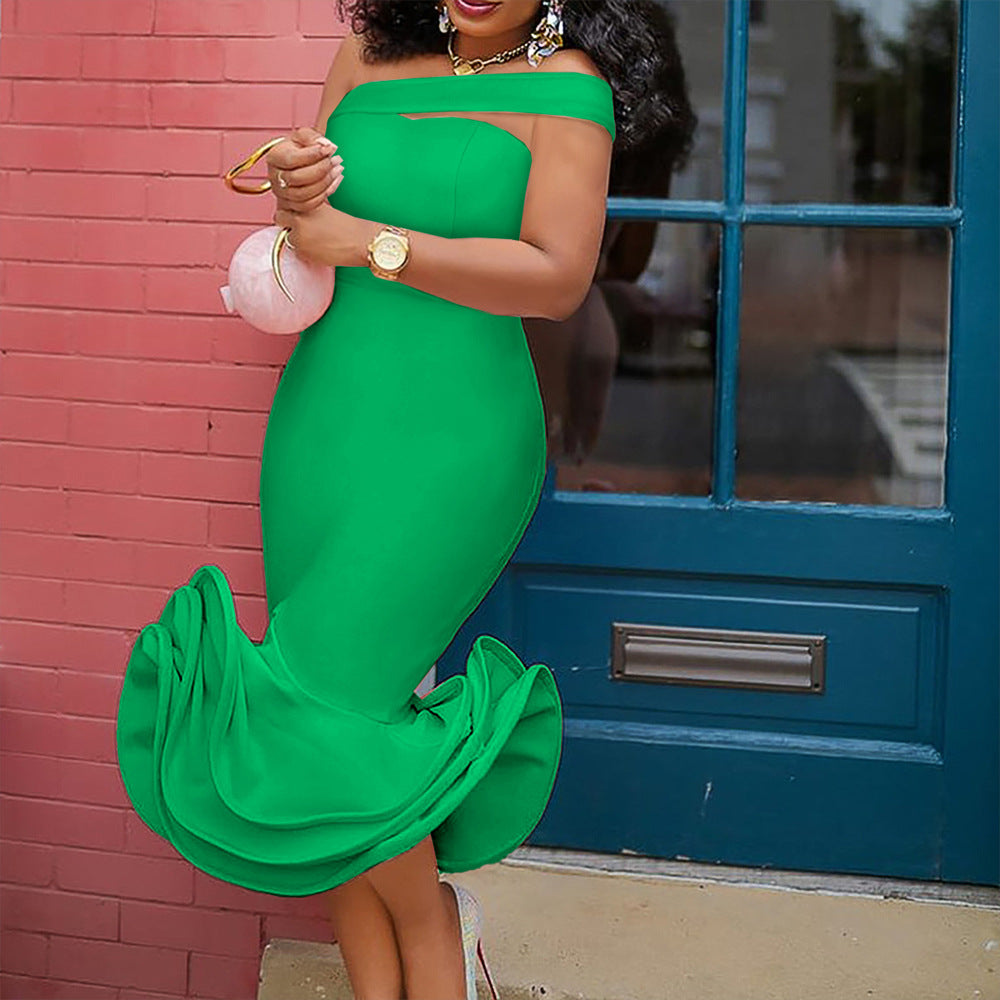 Sexy One Shoulder Mermaid Evening Party Dresses-Dresses-Green-S-Free Shipping at meselling99