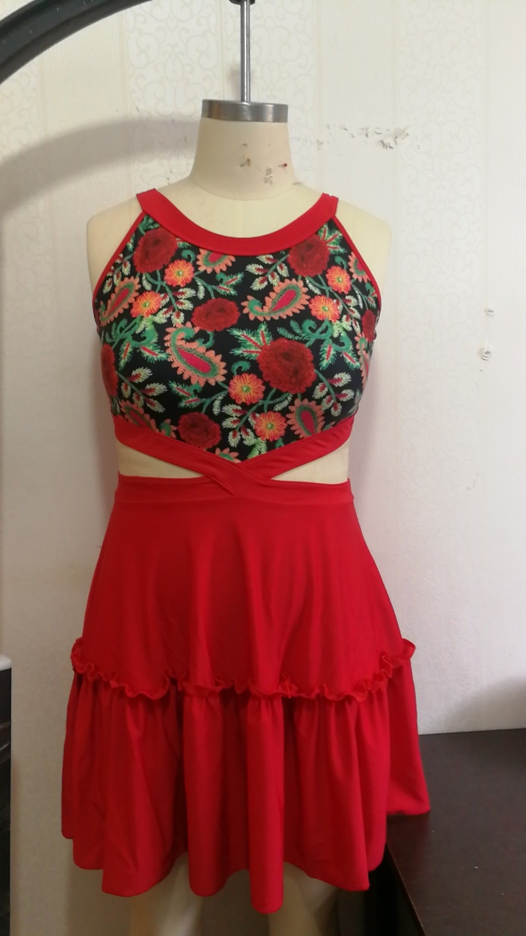 Vintage Red One Piece Summer Plus Sizes Swimwear