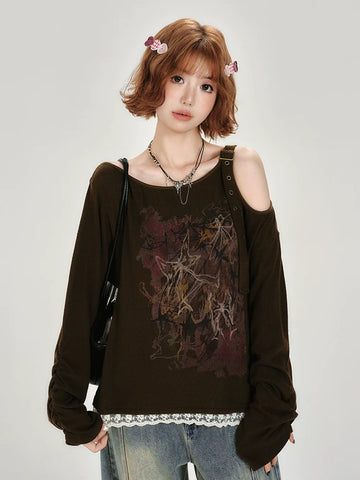 Girlyhalo Vintage Off-Shoulder Long Sleeve Top-As Photo-S-Free Shipping Leatheretro