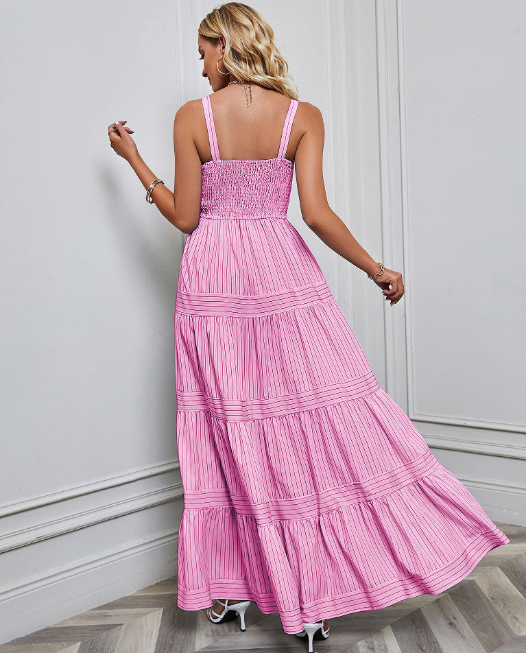 Women's Striped Vacation Dress with Sleeveless Design