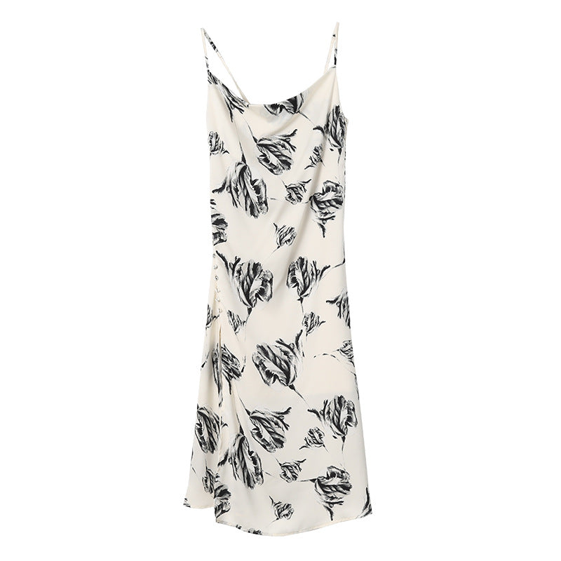 Vintage Floral Design Satin Summer Sleeveless Sun Dresses-Dresses-Free Shipping at meselling99