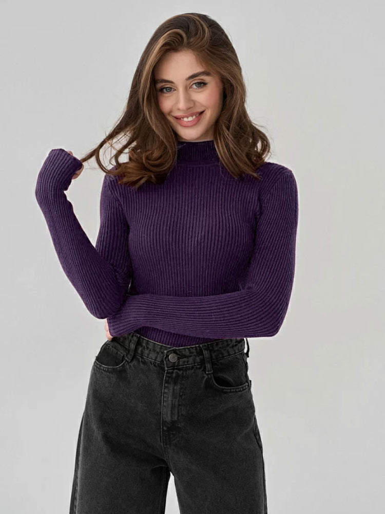 Sexy High Neck Knitted Sheath Shirts