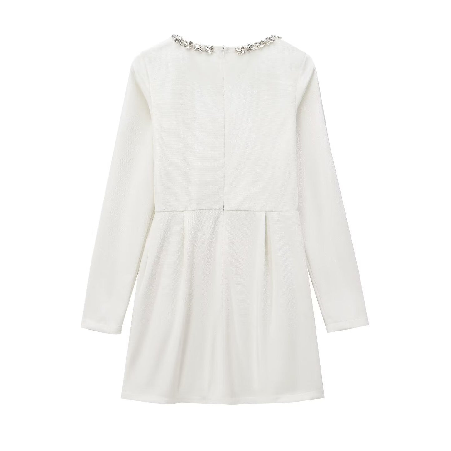 Elegant Velvet Fitted Diamond-Embellished Long-Sleeve Short Hemline Dress