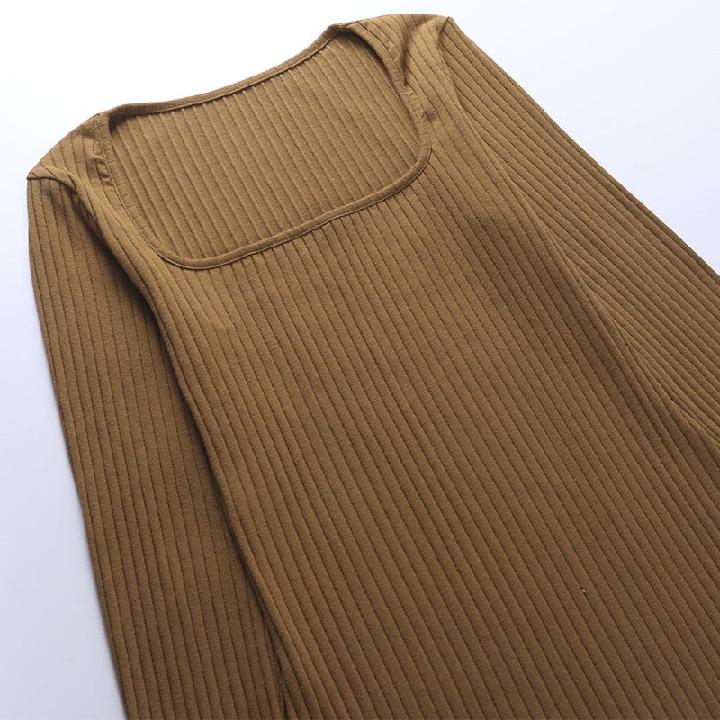 Sexy Square Neckline Long Sleeves Knitted Long Dresses-Dresses-Free Shipping at meselling99